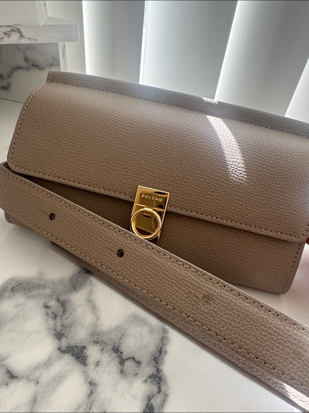 Polene Taupe Color Leather Belt Bag w/Gold-toned Hardware - Picture 4 of 9